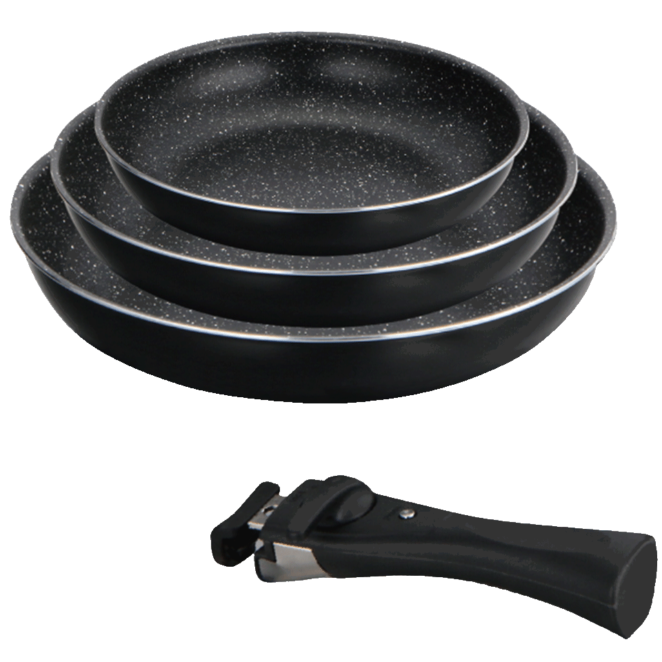 Set de 3 poêles avec poignée amovible tous feux dont Induction Swiss ProLine