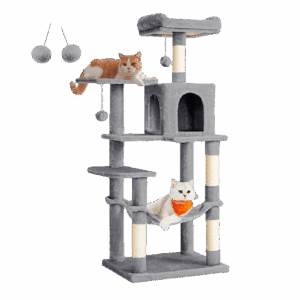 Arbre à chat XXL avec hamac, cabane et pompon 143cm FEANDREA